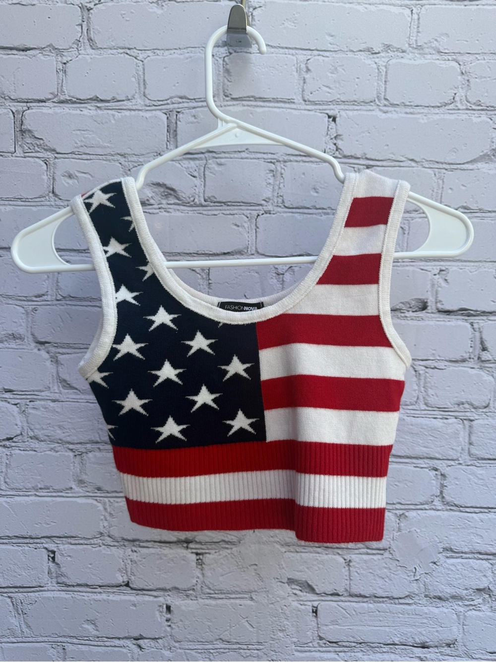 Fashion Nova American Flag Knit Cropped Tank Top